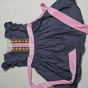 Evie's Closet Girls Blue Dress with Pink Sash